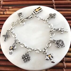 Brighton Silver Cross Charm Bracelet with Gold Accents